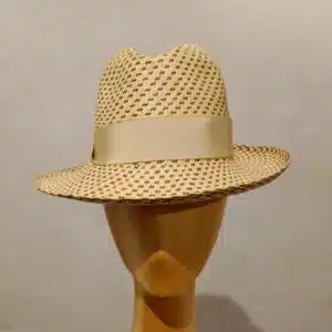Chapeau mixte, en paille naturelle bicolore, type Fedora, T 56-57