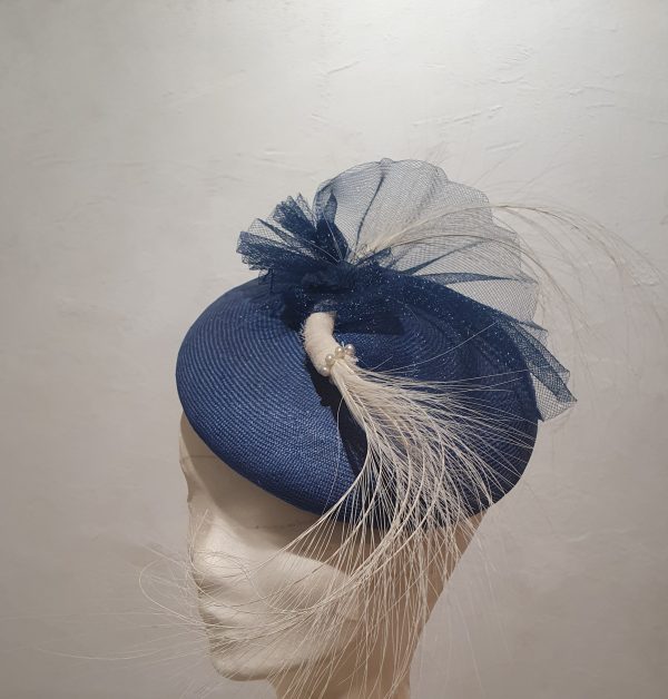Chapeau, type Bibi, forme ronde, en paille extra fine, bleu, Taille Unique