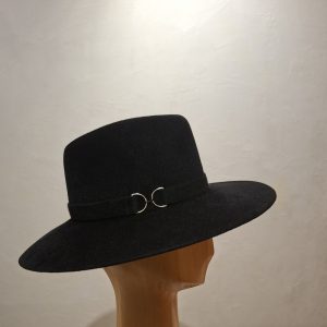 Chapeau Femme type Fedora, Grand bord, en feutre velours, Noir,T 57