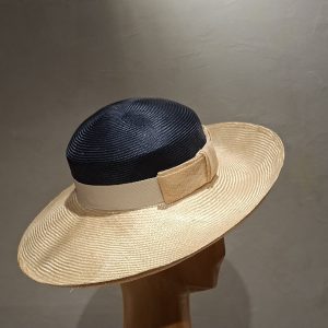 Chapeau Femme, type Capeline, en paille naturelle, bicolore, T 56
