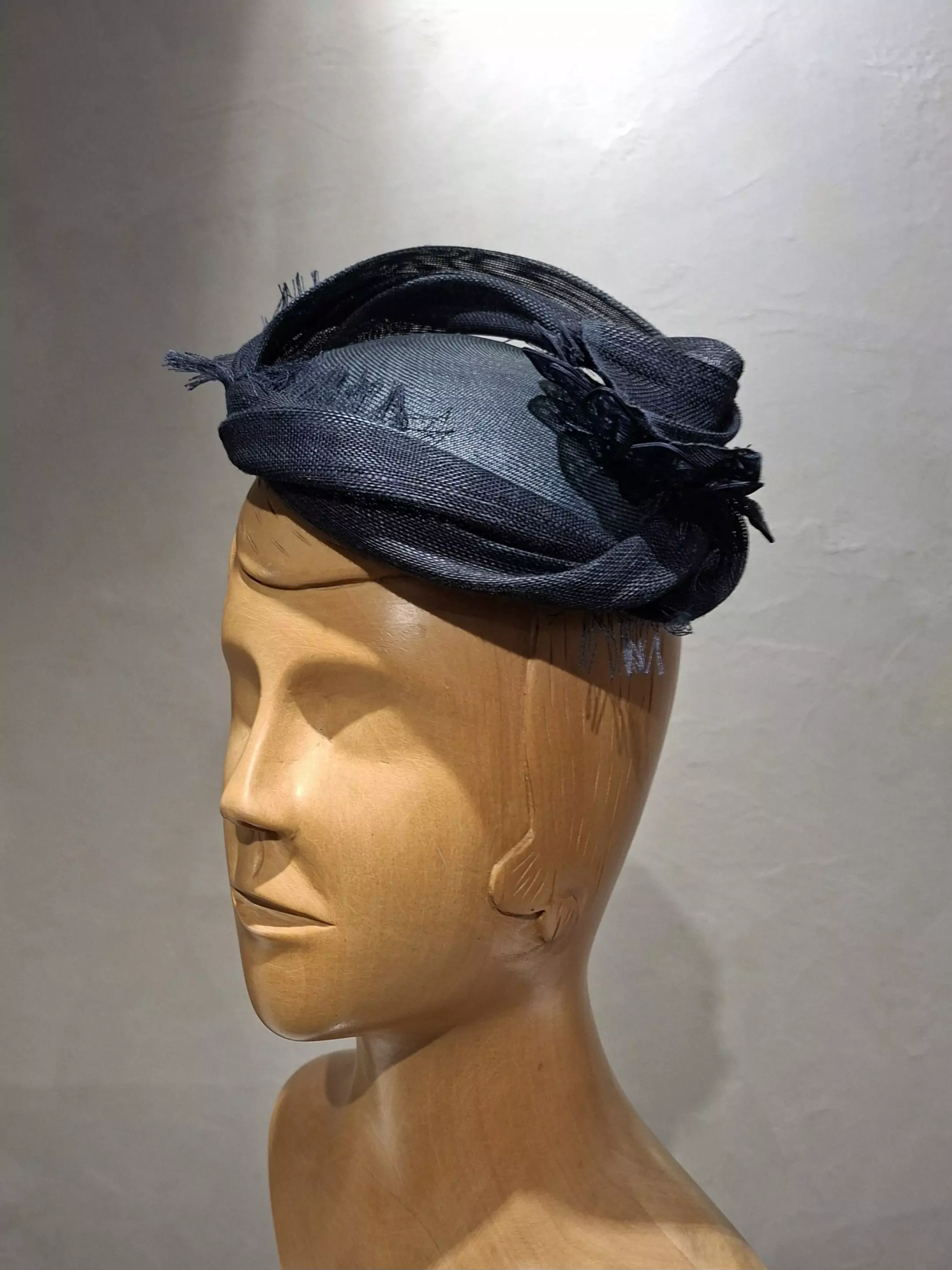 Chapeau Femme, type Bibi, paille Parabuntal, marine, T unique