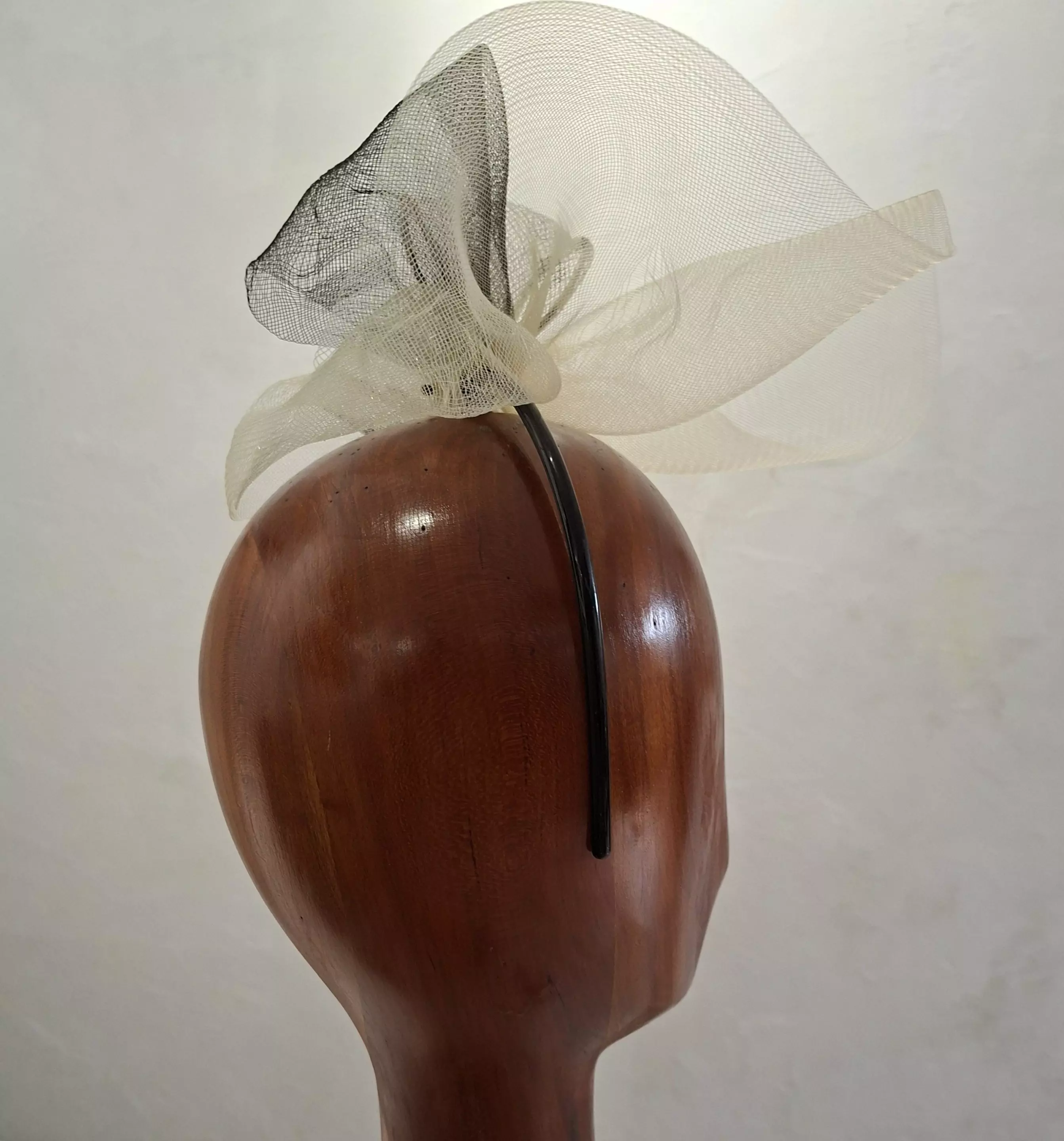 Chapeau Femme, type Parure de Tête, en crin, ivoire et noir, T unique – Image 4