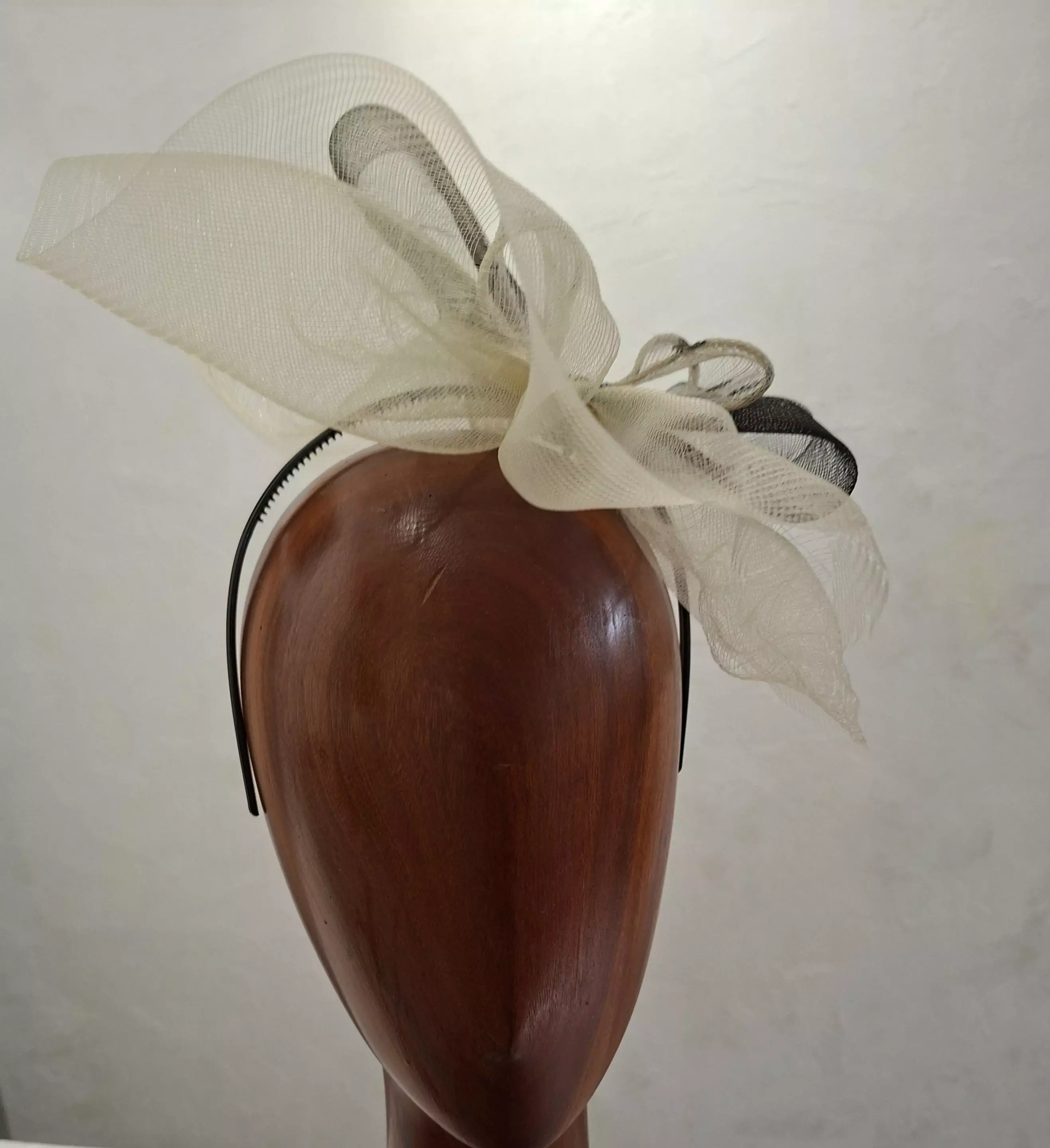 Chapeau Femme, type Parure de Tête, en crin, ivoire et noir, T unique – Image 9