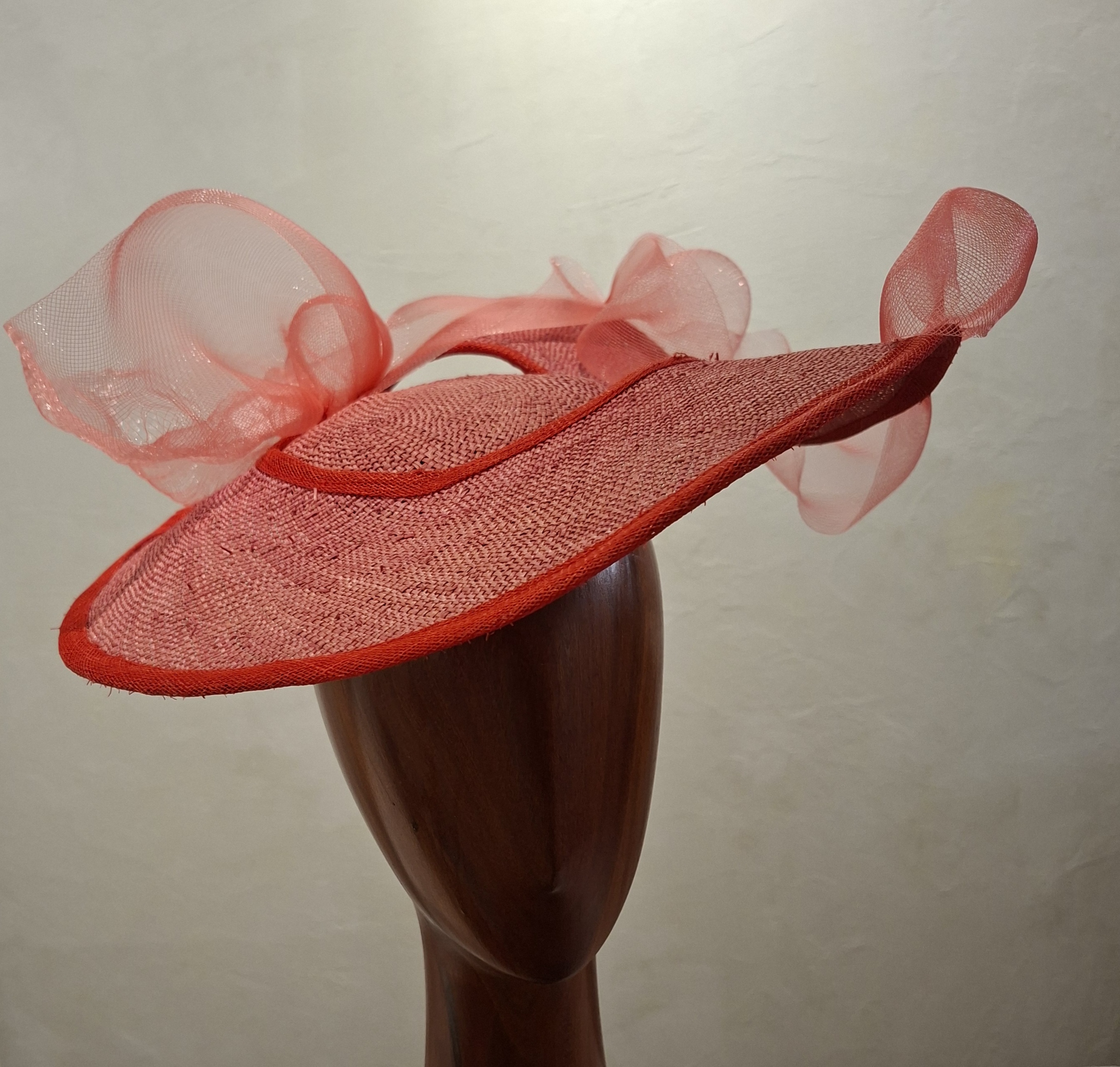 Chapeau Femme, type Parure de Tête, en paille et crin, rose et rouge,Taille unique