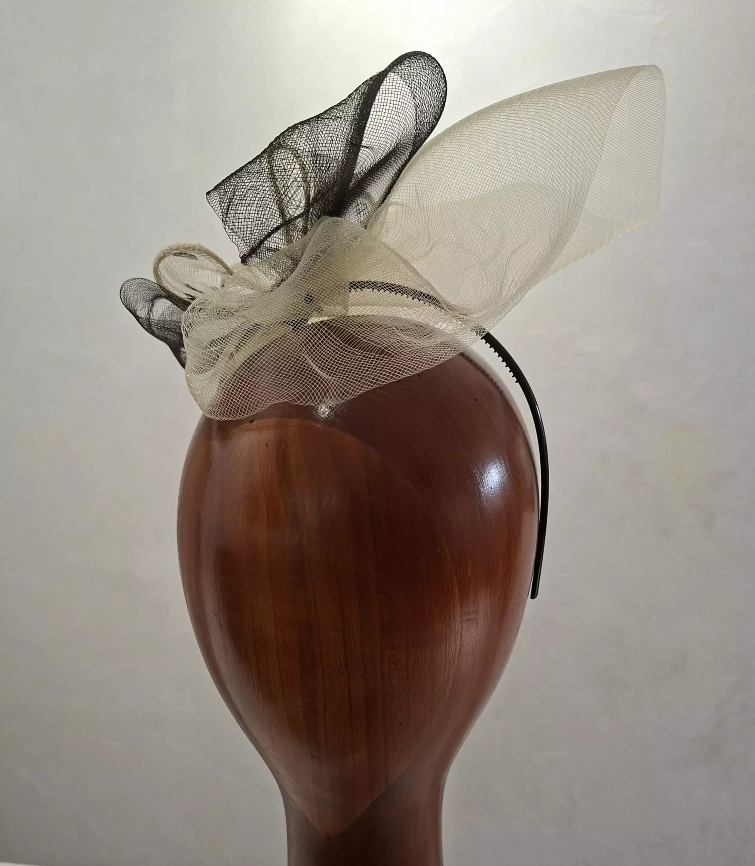 Chapeau Femme, type Parure de Tête, en crin, ivoire et noir, T unique – Image 7
